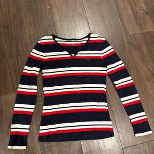 Striped Long Sleeve V-Neck Top